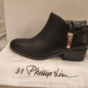 3.1 Phillip Lim Womens Size 37.5 Alexa Black Leather Zip Ankle Bootie SHE6-T186S